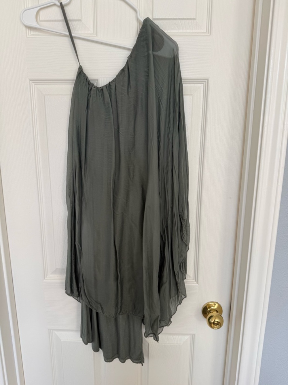 One-Shoulder Olive Green Women's Dress